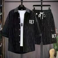 ราคา เสื้อผ้าผู้ชาย ลำลอง พลัสไซส์ พลัสไซส์ เสื้อเชิ้ต กางเกงขาสั้น สูท ลายทางฤดูร้อน เสื้อเชิ้ตผู้ชาย สูทเข้าชุดกันลำลอง ดีไซน์หล่อ (1732077955245181233)