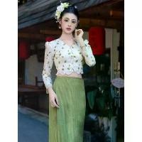 ราคา ชุดชาติพันธุ์, Yunnan Xishuangbanna Dai, สดและย้อนยุค, สไตล์จีน, สูท, เหมาะสำหรับการเดินทางและวันหยุด, เสื้อผ้าผู้หญิง ผ้า สไบ ปฏิบัติธรรม (1732202620585805486)