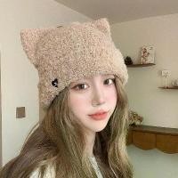 ราคา หมวกไหมพรมผสมหูแมว หมวกไหมพรมรักหญิง อบอุ่น อเนกประสงค์ ทำให้ใบหน้าดูเล็กลง ป้องกันหู หมวกบีนนี่ ฤดูหนาว (1729876412960114751)