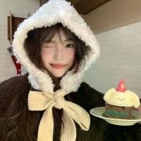 ราคา หมวกไหมพรม สไตล์เกาหลี ปิดนิ้วเท้า หมวกไหมพรมอุ่นในฤดูหนาว พร้อมสายรัดขนแกะ หมวกบีนนี่ มีที่ครอบหู (1731647255253780982)
