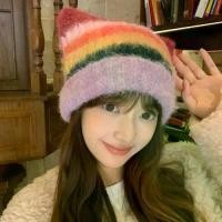 ราคา หมวกสวมหัวหูแมว สีน่ารัก ไล่ระดับสีรุ้ง ลายทาง สไตล์ญี่ปุ่น Y2k หมวกบักเก็ต สำหรับผู้หญิงและเด็กผู้หญิง หมวกบีนนี่ (1732194372566090775)