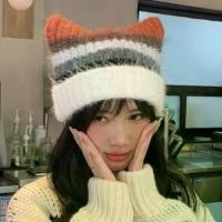ราคา หมวกสวมหัวหูแมว สีหวาน ไล่โทนสี สไตล์ญี่ปุ่น ลายทาง หมวกบักเก็ต อบอุ่น สีรุ้ง สำหรับผู้หญิง หมวกบีนนี่ สุภาพสตรี (1732196298120070570)