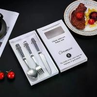 ราคา ช้อนส้อม พกพา ตะเกียบ ชุดช้อนส้อม ตะเกียบเกาหลี 3 ชิ้น สเตนเลสเกรดแท้ คุณภาพดี พร้อมกล่อง (1730764650937157641)