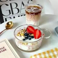 ราคา [จัดส่งทันที] 【พร้อมส่ง】แก้วน้ำ แก้วกาแฟ แก้วนม แก้วหนา ลายโบว์ชมพูสุดน่ารัก (1732327537409754587)