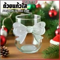 ราคา AKH แก้วโบว์ใส ดีไซน์ที่จับเป็นโบว์ได้เก๋น่ารัก แก้วน้ำ แก้วนม Glass Cup (1732255297095632657)