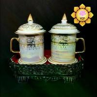 ราคา แก้วนํ้า แก้วกาแฟ มุกทอง พร้อมฐานกี๋มุก (1729602188645796453)