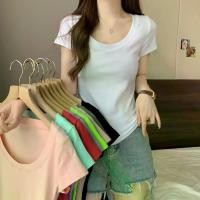 ราคา เสื้อยืดคอ U สำหรับผู้หญิง แขนสั้น ทรงสลิมฟิต ครึ่งแขน เสื้อสั้น แฟชั่น หน้าร้อน ใหม่ 2025 เสื้อยืดมีสไตล์ เสื้อ ยืด รัดรูป นม ผม โต (1732465772568020279)