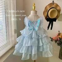 ราคา เด็กผู้หญิง เดรส เดรสสายเดี่ยว ฤดูร้อน สาวน้อย สไตล์ตะวันตก เจ้าหญิงเอลซ่า เดรส ปีกผีเสื้อ เดรส เค้ก (1730906671812151499)