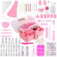 ราคา 138Pcs เค้กสีชมพูตกแต่งชุดอบ (บรรจุกล่อง) - ชุดตกแต่งเค้กที่สมบูรณ์พร้อมเคล็ดลับท่อเครื่องมือและอุปกรณ์เสริมสําหรับโฮมเบเกอรี่ หัว บีบ ขนม เปียกปูน พลาสติก พัน เค้ก (1732223222389048760)