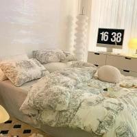 ราคา ชุดเครื่องนอนผ้าฝ้ายแท้, การออกแบบภาพวาดหมึกเกาหลี Ins, แพ็คเตียงสี่ชิ้น, การออกแบบลูกปาอนุนาม, ผ้าปูที่นอน/ปลอกผ้านวม/ปลอกหมอน, การออกแบบนอร์ดิกที่เรียบง่าย, เหมาะสำหรับเตียงเดี่ยว/เตียงคู่/เตียงคู่ข