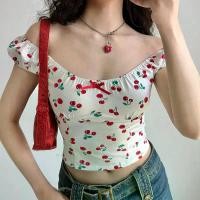 ราคา เสื้อยืดแขนสั้นพิมพ์ลายเชอร์รี่ สไตล์อเมริกันแสนหวาน สำหรับผู้หญิง หน้าร้อน มาใหม่ ทรงสลิมฟิต ดีไซน์เปิดไหล่ เสื้อเบลาส์ สาวฮอต เสื้อ น่ารัก สไตเกาหลี เสื้อ ผ้า สวย ชุด เซต สาว อ้วน ชุด เวียดนาม คนอ้ว