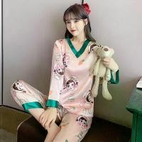 ราคา ชุดนอนผ้าไหมน้ำแข็ง คุณภาพสูง สำหรับผู้หญิง คอลเลคชั่นใหม่ 2021 ผ้าไหมน้ำแข็งเรียบเนียน ทรงหลวม เหมาะสำหรับฤดูใบไม้ผลิและฤดูใบไม้ร่วง แขนยาว สไตล์บาง ทำจากผ้าไหมเทียม เหมาะสำหรับนักเรียน ชุดใส่อยู่บ้า