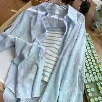 ราคา เสื้อคาร์ดิแกนแขนยาวสไตล์ฝรั่งเศส คุณภาพสูง พร้อมชุดเสื้อชั้นใน เสื้อแจ็คเก็ตกันแดดบาง สำหรับผู้หญิง ฤดูร้อน 2025 มาใหม่ เสื้อโค้ทเสื้อเชิ้ตสีน้ำเงิน เสื้อครอปคอวี หน้าอก 60 นิ้ว ขนาดใหญ่ เสื้อเชิ้ตโอ