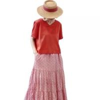 ราคา ชุดเช็ทกระโปรง..Rose66..ผ้าฝ้ายเนื้อดี เนื้อผ้าเบานำผ้าเข้า..ใส่ได้ทุกโอกาส..เสื้อค็อบผ้าพื้นคอวีแขนสั้น เสื้อยาว20 นิ้ว เสื้อFree sizeใส่ได้ตั้งแต่ รอบอก32-44 นิ้ว..กระโปรงเอวยางยืดรอบตัวใส่ได้ตั้งแต