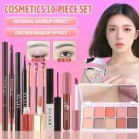 ราคา ชุดแต่งหน้าความงาม 10 ชิ้น LAMEILA 10 สีอายแชโดว์ + LAMEILA ลิปกลอส + SUAKE Eye Black + LAMUSELAND Rouge แป้งมินิบลัชออนโลชั่น + ดินสอเขียนคิ้ว Berbeini + ปากกาอายไลเนอร์ SVMY + MINSHZEE แปรง 3 แพ็ค +