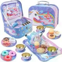 ราคา ชุดงานเลี้ยงน้ำชาสำหรับเด็ก 27 ชิ้นสำหรับสาวน้อยของขวัญยูนิคอร์นแกล้งของเล่นชุดน้ำชาดีบุก & กระเป๋าหิ้ว & อาหารขนมหวาน Playset เจ้าหญิงเวลาน้ำชาครัวแกล้งเล่นชุดน้ำชาของเล่น (1729710489865194273)