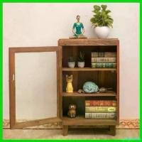 ราคา pregrashop ใช้งานได้ ตู้โชว์บานกระจก เก็บของอเนกประสงค์ ตู้ไม้แข็งแรง มีชั้นวางของ ไม้จริงทัั้งตัว สูง 80 cm (1730741443252358007)