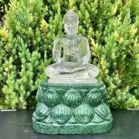 ราคา พระแกะสลัก หินจุยเจีย พระแก้วจุยเจีย ขนาดหน้าตัก 3 นิ้ว พร้อมฐาน หินเขียวอินเดีย (1729658104417847965)