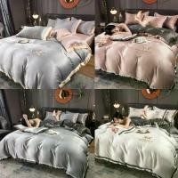 ราคา Bed sheet set, bed sheet, satin fabric, 800 thread count, soft and fortable, 5 feet, 6 feet, 4 pieces (bed sheet + pillow + blanket cover), model HM01 (1731198172296939509)