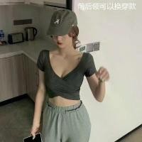 ราคา เสื้อสั้นฤดูร้อน, Xianfeng, สำหรับผู้หญิง, สไตล์เกาหลี, คอวี, เปลือยเซ็กซี่, เสื้อยืดแขนสั้น, เอวสูง, คอ U, รัดรูป, [COD] (1731339574027519092)