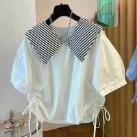 ราคา เสื้อเชิ้ตแขนสั้นผู้หญิง คอลเลคชั่นฤดูร้อน ปี 2024 เสื้อเชิ้ตตุ๊กตาคอปกกะลาสี แบรนด์: พร้อมส่วนลดและการกวาดล้างที่เคาน์เตอร์ แบรนด์: สายรัดที่ชายเสื้อ คอปก ลายทาง (1732073621539818306)