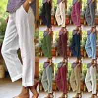 ราคา กางเกงลำลองผ้าลินินผ้าฝ้าย สำหรับผู้หญิง ทรงหลวม สีพื้น เอวยางยืด มีกระเป๋า ทรงตรง (1731904637360376142)