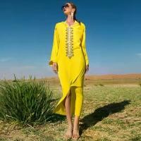 ราคา ชุดเดรสริบบิ้นสีเหลืองสดใส เย็บมือ ประดับพลอยเทียม สไตล์โมร็อกโกมุสลิม ตะวันออกกลาง BA7059 เสื้อผ้าผู้หญิง (1731425107640091905)