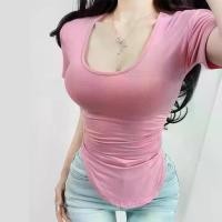 ราคา เสื้อยืดผู้หญิง สีพื้น ดีไซน์เรียบง่าย ผิวด้าน ทรงสลิมฟิต คอ U สไตล์เซ็กซี่และสาวฮอต หน้าอกโค้ง เสื้อแขนสั้น น่ารักและเซ็กซี่ (1731303839154210502)