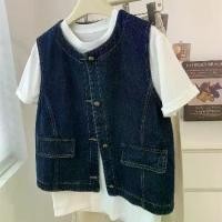 ราคา เสื้อผ้าผู้หญิงพลัสไซส์ คอลเลคชั่นฤดูใบไม้ผลิฤดูใบไม้ร่วงปี 2025 เสื้อกั๊กคอกลมอเนกประสงค์ สไตล์เรโทรคาวบอยเกาหลี เสื้อกั๊กยีนส์สีน้ำเงิน สไตล์ชาแนลตัวน้อย ทันสมัยและชิค (1731281012132709531)