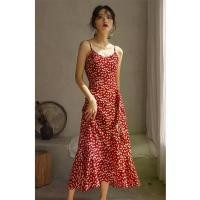ราคา ชุดเดรสลายดอกไม้สีแดงขนาดเล็ก กระโปรงแขวนชีฟองฝรั่งเศส สำหรับผู้หญิง ชุดฤดูร้อน วันหยุดชายทะเล และชุดชายหาด กระโปรงยาว มิูก (1731298346911041423)