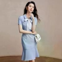 ราคา เดรส AD สีฟ้า ขอบระบาย เดรสฤดูร้อนมืออาชีพ เรียบหรู สำหรับผู้หญิง แขนสั้น กระโปรงหางปลา เหมาะสำหรับฤดูร้อน (1732055373725272566)