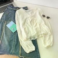 ราคา เสื้อเชิ้ต ลูกไม้ฝรั่งเศสหวาน คอวี ผูกโบว์ สไตล์สปริง ทรงหลวมและกระชับสัดส่วน เอวสูง แขนยาว เสื้อ Ins เทรนด์ (1731425055281743105)