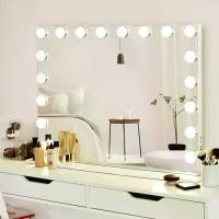 ราคา กระจกแต่งหน้า สไตล์ฮอลลีวูด ขนาดใหญ่ 18 หลอดไฟ LED กระจกโต๊ะเครื่องแป้ง พร้อมเต้ารับไฟป้องกัน พอร์ตชาร์จ USB โหมดแสง 3 สี (1731893791453776409)