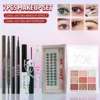 ราคา ชุดแต่งตาครบชุด 7 ชิ้น แผ่นอายแชโดว์ Lamela ขนตาปลอม MR SANY สีดำตา SUAKE ดินสอเขียนขอบตา SVMY ดินสอเขียนคิ้ว Berbeini คลิปมาสคาร่า แปรงอายแชโดว์เดี่ยวสีชมพู (1729961688716970071)