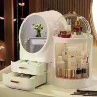 ราคา กล่องเก็บเครื่องสำอาง มาใหม่ พร้อมไฟและกระจกในตัว หมุนได้ ชั้นวางสกินแคร์เดสก์ท็อปคุณภาพสูง โต๊ะเครื่องแป้ง (1730045883834337436)