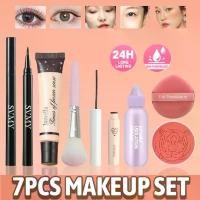 ราคา 7PCS ชุดแต่งหน้าแต่งหน้าไพรเมอร์แต่งหน้านมด้านหน้า LAMEILA แยกครีมรองพื้นชนิดน้ำ แป้งพัฟ บลัชออน SVMY มาสคาร่ากันน้ำ Bobeni อายไลเนอร์กันน้ำ SVMY แปรงแต่งหน้า (1729881680169437271)