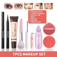 ราคา 7PCS ชุดแต่งหน้าแต่งหน้าไพรเมอร์แต่งหน้านมด้านหน้า LAMEILA แยกครีมรองพื้นชนิดน้ำ แป้งพัฟ บลัชออน SVMY มาสคาร่ากันน้ำ Bobeni อายไลเนอร์กันน้ำ SVMY แปรงแต่งหน้า (1729878974024616651)