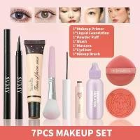 ราคา 7PCS ชุดแต่งหน้าแต่งหน้าไพรเมอร์แต่งหน้านมด้านหน้า LAMEILA แยกครีมรองพื้นชนิดน้ำ แป้งพัฟ บลัชออน SVMY มาสคาร่ากันน้ำ Bobeni อายไลเนอร์กันน้ำ SVMY แปรงแต่งหน้า (1729878954770205387)