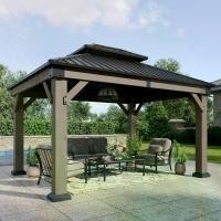 ราคา ศาลาไม้ฮาร์ดท็อป 10x12 ฟุต หลังคาเหล็กชุบสังกะสี เพิงคู่ ศาลาไม้ซีดาร์ เหมาะสำหรับลานบ้าน/สวน/ดาดฟ้า (1732284764944238760)