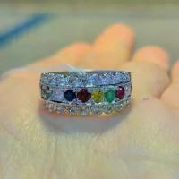 ราคา แหวนนพเก้า พลอยแท้ ตามตำรา ตัวเรือนเงินแท้92.5% ชุบทองคำขาว ครบรอบ ชุดมงคล (1730025492863945158)