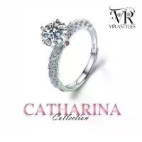 ราคา VRS.แหวนเม็ดชูก้านฝังเพชร เม็ดกลาง1.0กะรัตแหวนเงิน92.5ชุบทองคำขาว Collection”Catharina”Limited Ring (1730571276754520896)