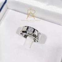 ราคา แหวนเงินแท้ ชุบทองคำขาว แหวนชาย ฝังเพชร Moissanite 0.5กะรัต บล็อกบัสเตอร์ (1731212391673333672)