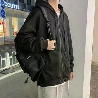 ราคา NEWเสื้อคลุมมีฮู้ดผู้ชาย เสื้อคลุมแขนยาว มีซิปรูด มีหมวก สี ดำ เทา COD (1732079252459783723)