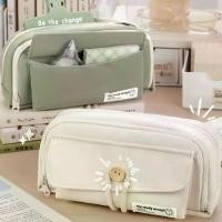 ราคา กระเป๋าดินสอความจุขนาดใหญ่ กล่องใส่เครื่องเขียน กล่องใส่ปากกาผ้าใบสวยงาม กระเป๋าดินสอซิปสามชั้น อุปกรณ์การเรียน ใหม่ (1729820331388471487)