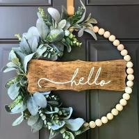 ราคา พวงหรีดประตูต้อนรับ, การออกแบบโค้งไม้คลาสสิก, พร้อมใบยูคาลิปตัสและป้าย "สวัสดี" สีขาว, เหมาะสำหรับทุกฤดูกาล, กิ่งและใบพลาสติกสีน้ำเงิน-เขียว, เหมาะสำหรับคริสต์มาส, วันแม่, ของตกแ (1732232081770776422)