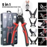 ราคา คีม 5 in 1 ชุด Quick Exchange Jaws เครื่องมือ คีมเหล็กมือถือสำหรับการตัดสายไฟแบบจีบ (1731303831239624675)