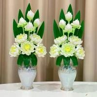 ราคา ชุดแจกันดอกบัวหลวง 9 ดอก ดอกบัวสีขาว (แจกันมุกเขียนลายทอง ขนาด 6 นิ้ว) งานดินปั้น ดอกไม้รวมแจกัน ความสูง 15 นิ้ว หน้าดอกกว้าง 5-6 นิ้ว เสริมหิ้งพระ mineflower ดอกไม้ แจกัน (1731847385979455619)