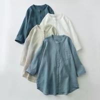 ราคา เสื้อเชิ้ตผ้าลินินฤดูร้อน, คอตั้ง, แขนสามส่วน, เสื้อเชิ้ตสีขาว, ทรงหลวม, พลัสไซส์, เสื้อกันแดด, สไตล์ญี่ปุ่น, ทำจากผ้าฝ้ายลินิน, เสื้อผ้าผู้หญิง, ภาพจริง เสื้อ แขน กระบอก เสื้อ (1731746765161333933)