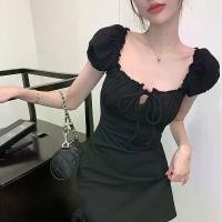 ราคา เดรสสีดำแขนสั้น คอเหลี่ยม สไตล์ฝรั่งเศส สำหรับผู้หญิง หน้าร้อน เอวระบาย ทรงเอ ทรงสลิมฟิต เดรสรัดรูป sundress black beiamdress ชุด สีทอง สวย หรู ลุค ไฮโซ black sundress maxi (1731931342889584875)