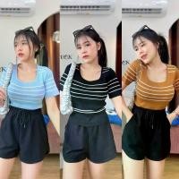 ราคา เสื้อครอป ผ้าไหมพรม สวยเก๋ น่ารักตามเทรนด์วัยรุ่น ทรงคอเหลี่ยมแขนสั้น แต่งทอลายเส้นคาด งานคือสวยมีไตล์ เป็นงานผ้าไหมพรม เนื้อผ้าเรียบ นุ่มไม่หนา โยเกิร์ต (1729662739620531011)